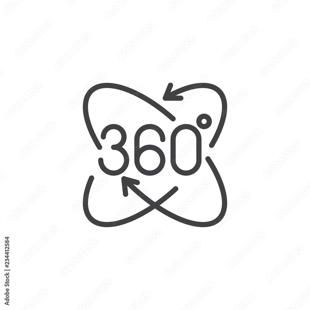 360 angle panoramic view outline icon. linear style sign for mobile concept and web design. 360 degree rotation arrows simple line vector icon. Symbol logo illustration. Pixel perfect vector graphics 360 angle panoramic view outline icon. linear style sign for mobile concept and web design. 360 degree rotation arrows simple line vector icon. Symbol logo illustration. Pixel perfect vector graphics