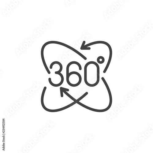 360 angle panoramic view outline icon. linear style sign for mobile concept and web design. 360 degree rotation arrows simple line vector icon. Symbol logo illustration. Pixel perfect vector graphics
