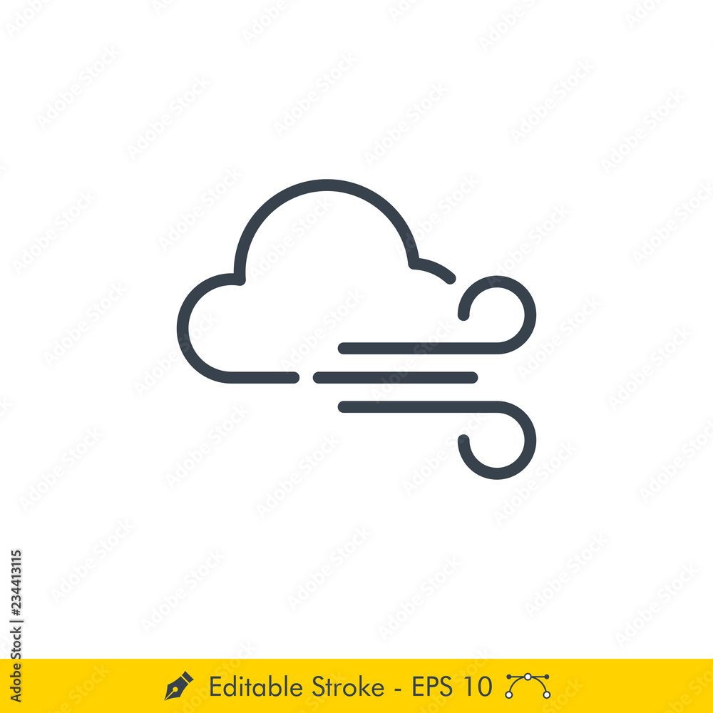 Windy Weather Icon / Vector - In Line / Stroke Design Windy Weather Icon / Vector - In Line / Stroke Design