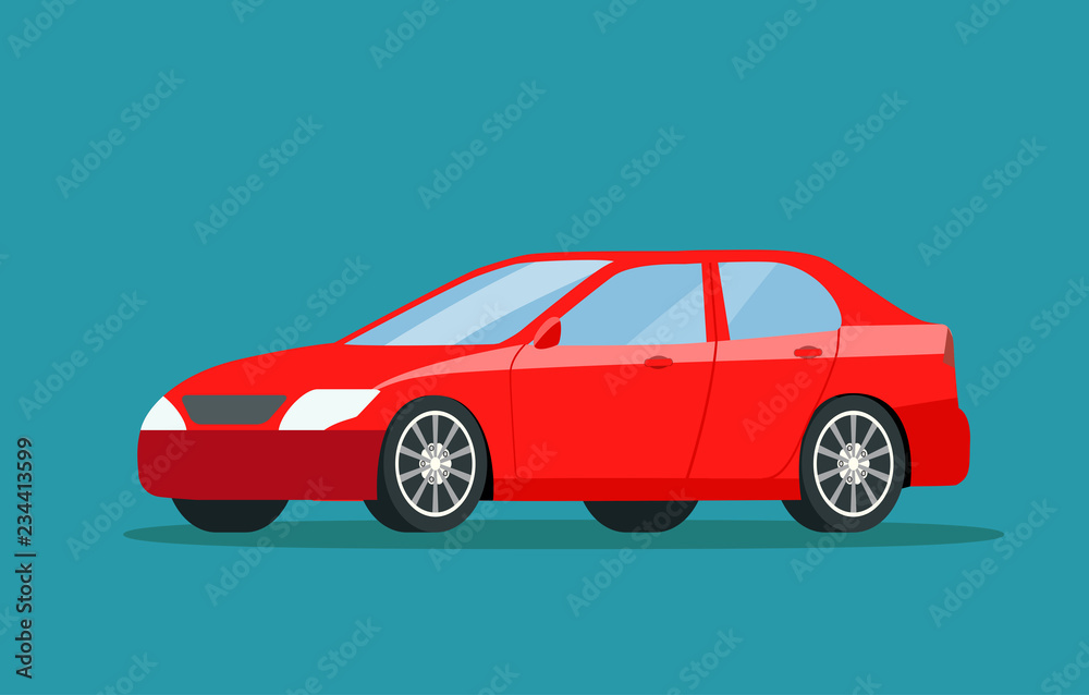 Red sedan isolated. Vector flat style illustration