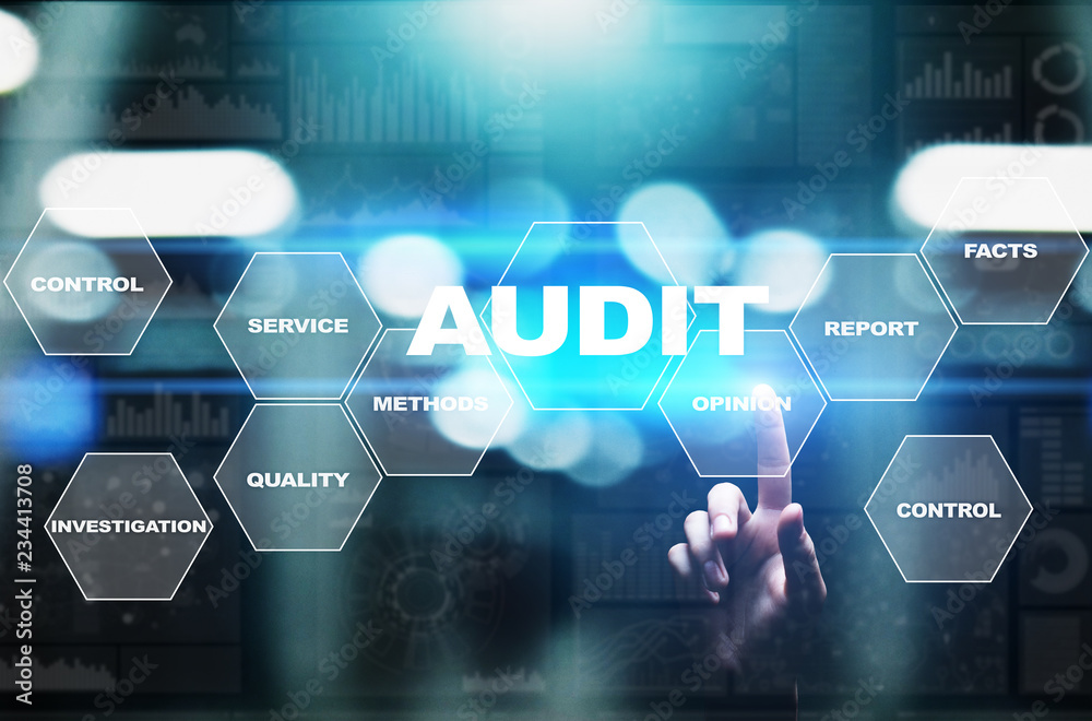 Audit - official financial examination for business as concept on virtual screen. Audit - official financial examination for business as concept on virtual screen.