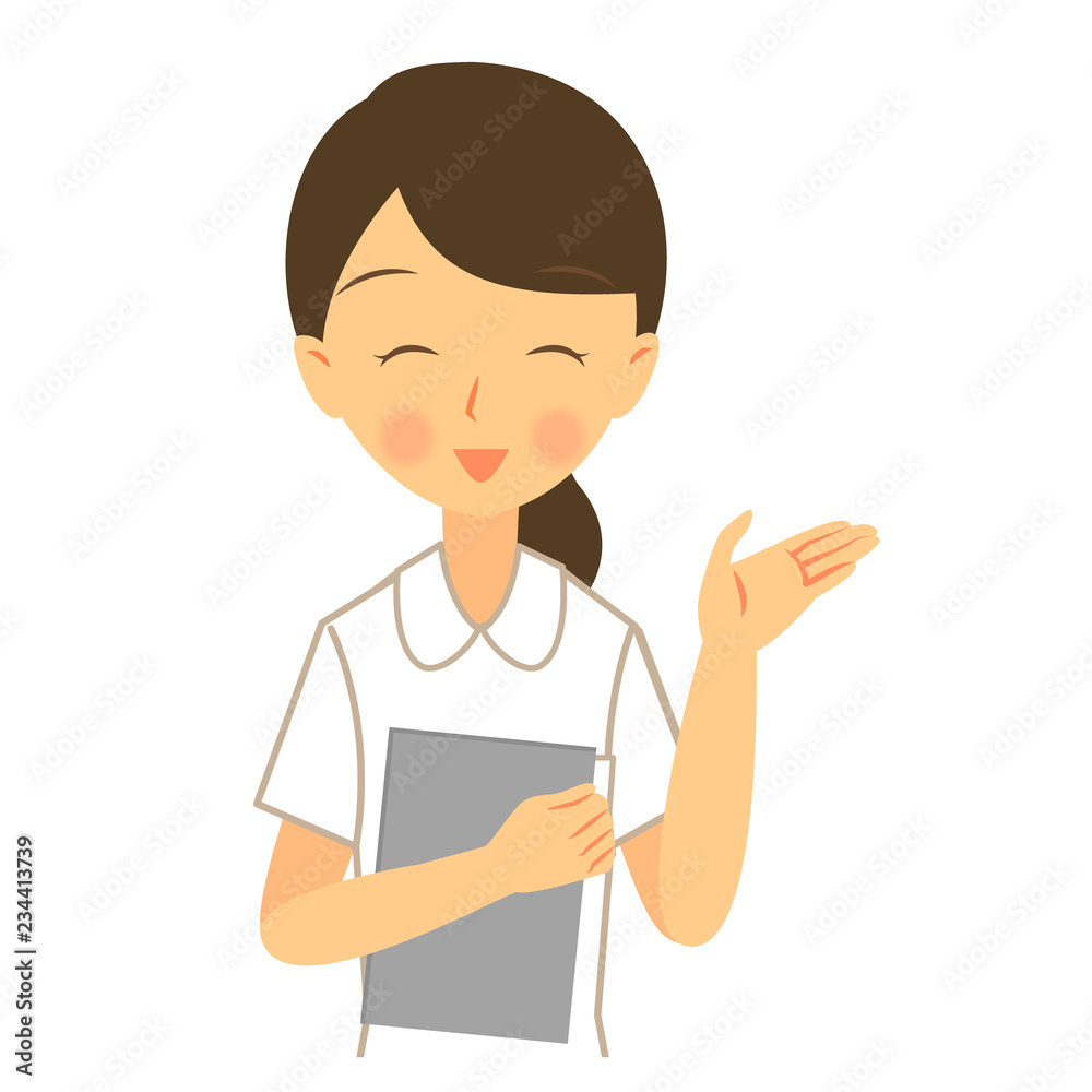 職業 看護師 女性 左手で笑顔で案内 上半身 職業 看護師 女性 左手で笑顔で案内 上半身
