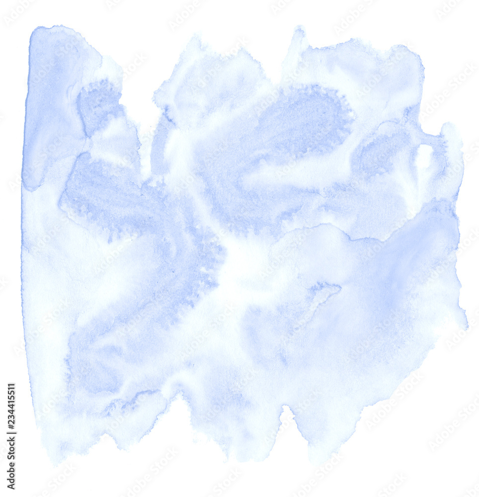 Blue pastel watercolor hand-drawn isolated wash stain on white background for text, design. Abstract texture made by brush for wallpaper, label.; Blue pastel watercolor hand-drawn isolated wash stain on white background for text, design. Abstract texture made by brush for wallpaper, label.;