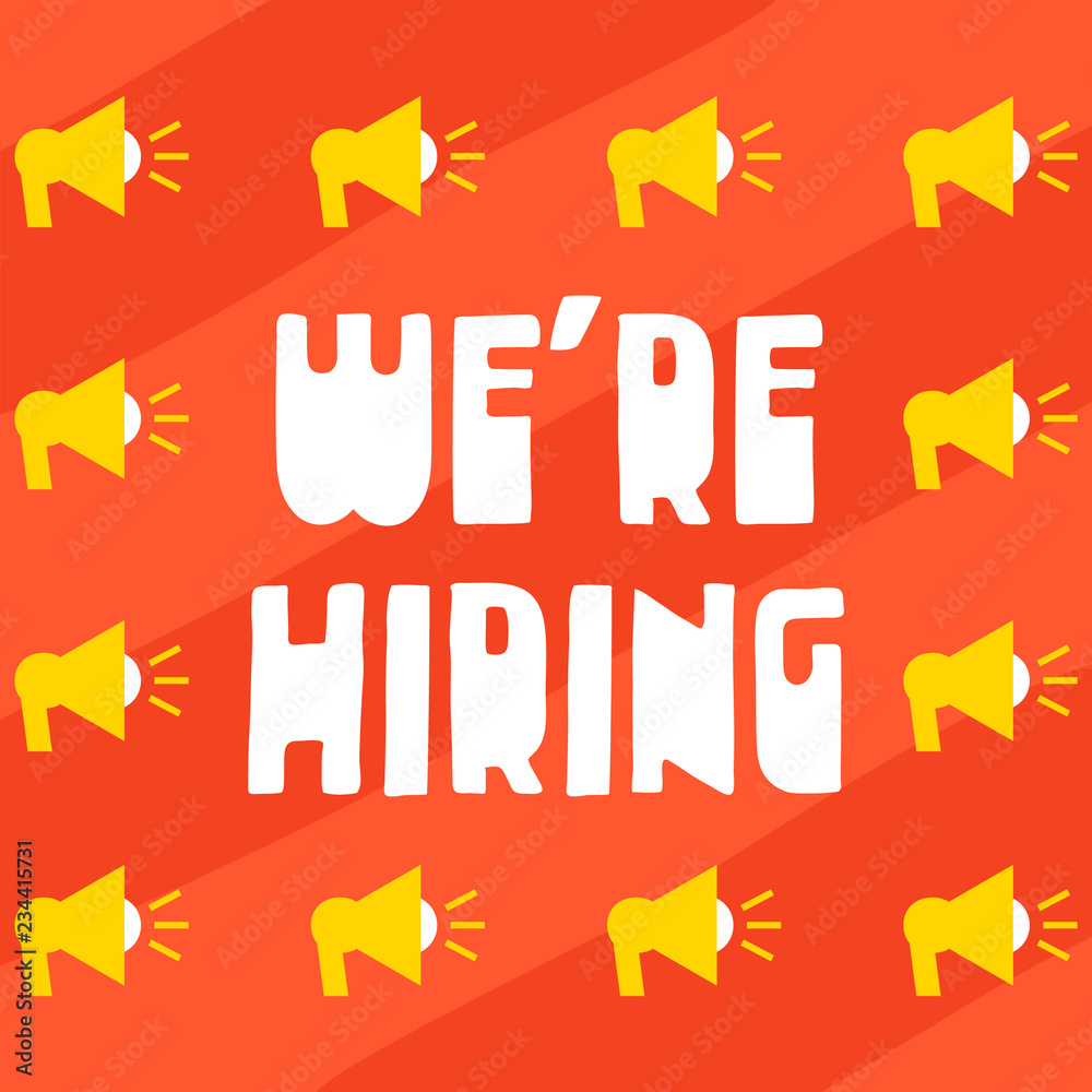 We are Hiring Poster or Banner with loudspeaker. Vector design on yellow background.