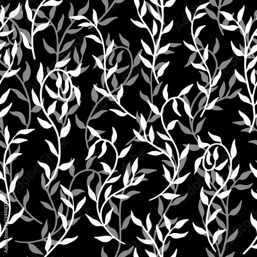 Fotografia, Obraz Liana spreads leaves creeper seamless pattern background monochrome vector
