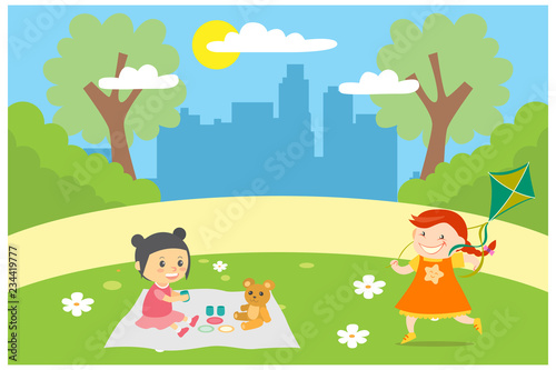 illustration flat activity in the park  vector illustration