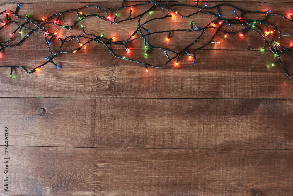 String of colorful lights. Christmas background concept. Border and