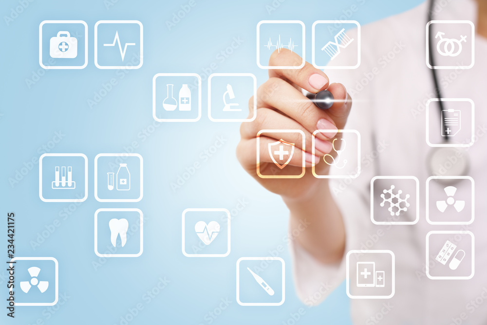 Medical icons on virtual screen. Modern technology in medicine. Medical icons on virtual screen. Modern technology in medicine.