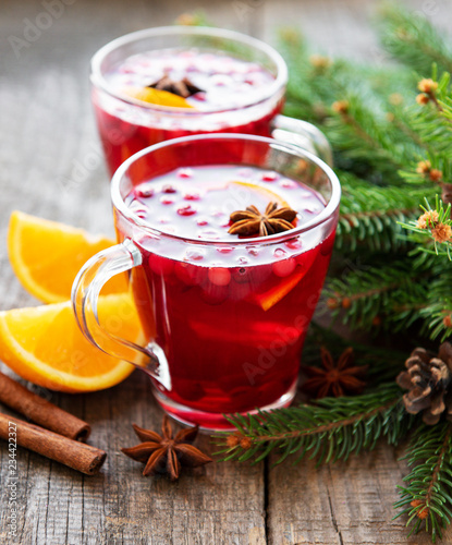 Glasses of hot mulled wine