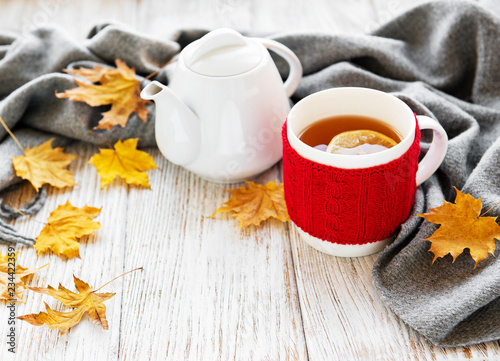Cup of tea and autumn leaves © Olena Rudo