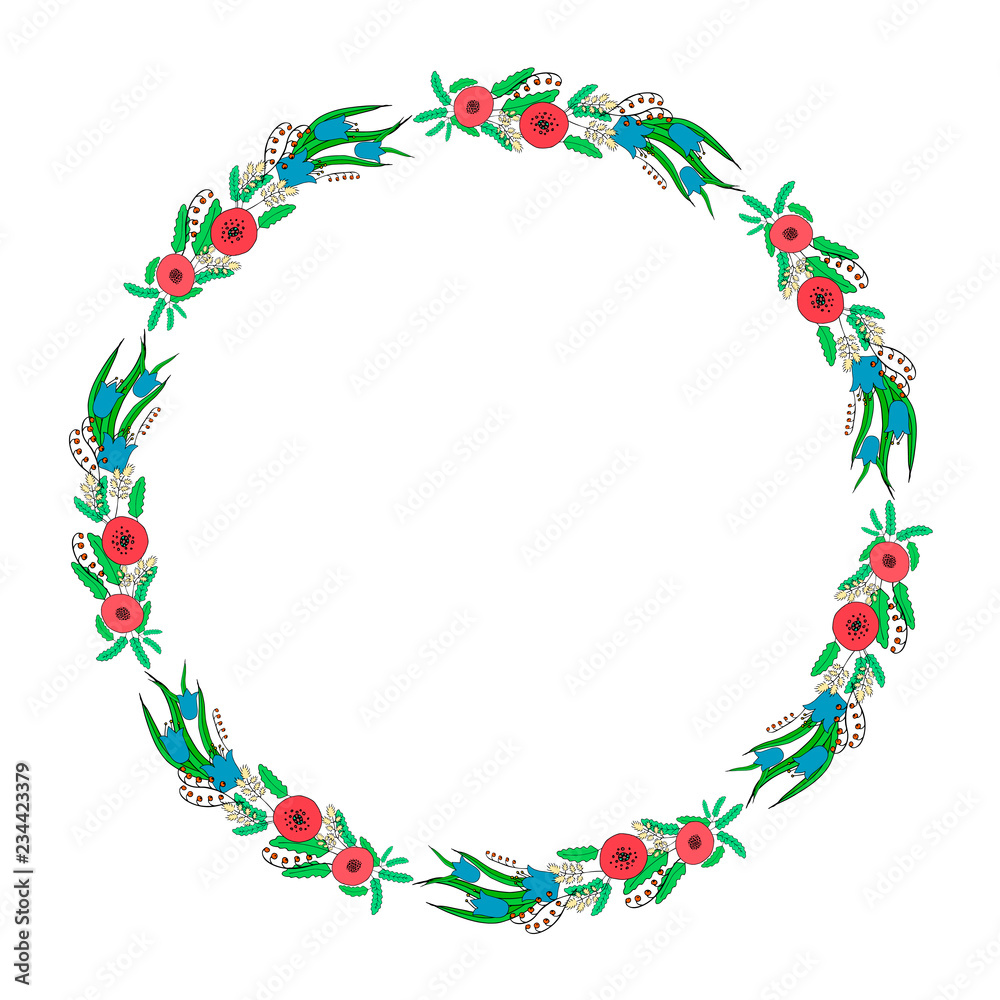 Hand drawn wreath of flower. Doodling. Vector 10 EPS illustration isolated on white background