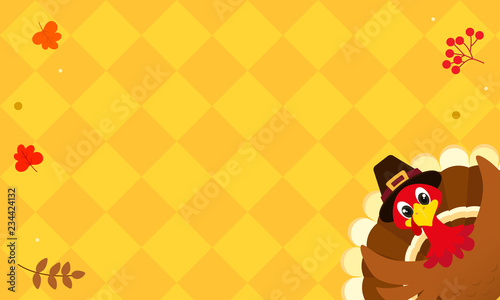Happy Thanksgiving Background vector illustration, Turkey bird on yellow retro background.