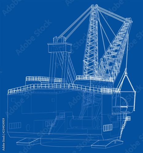 Dragline walking excavator. Vector