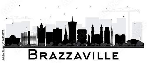 Brazzaville Republic of Congo City Skyline Silhouette with Black Buildings Isolated on White.