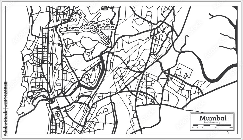 Naklejka premium Mapa miasta Mumbai w Indiach w stylu retro. Mapa przeglądowa.