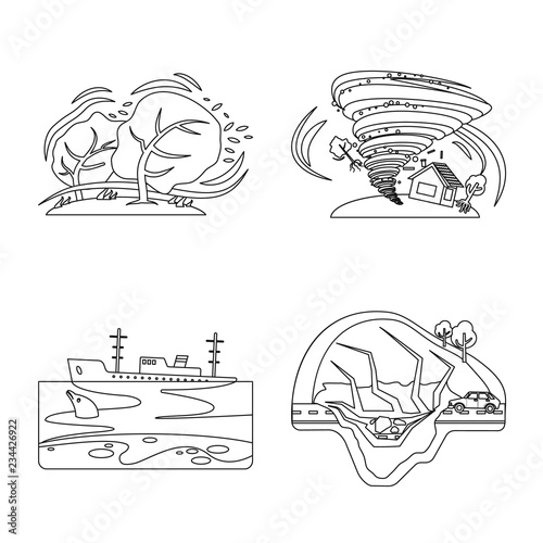 Vector design of natural and disaster sign. Set of natural and risk stock vector illustration.