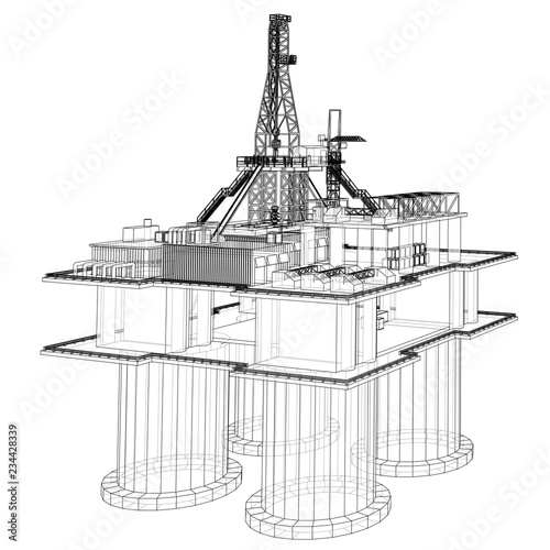Offshore oil rig drilling platform concept. Vector