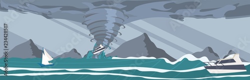 Vector picture the storm caught yachts the ocean