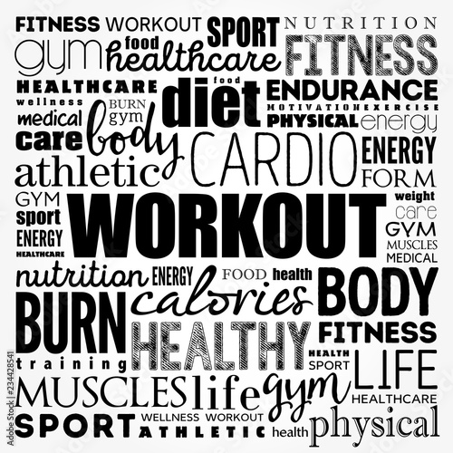 WORKOUT word cloud collage, fitness, health concept background