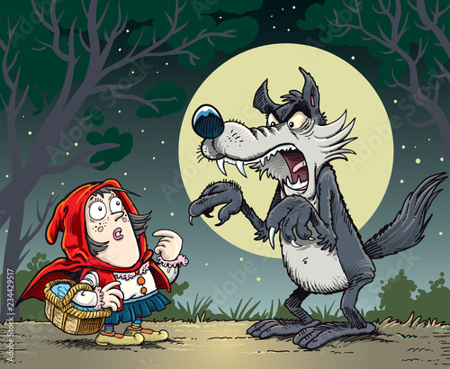 Little Red Riding Hood and Wolf in the forest