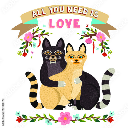 Two Cats in Love Hug Doodle Icon. Cute Pets Vector Art Stock Vector -  Illustration of friends, artwork: 241281449