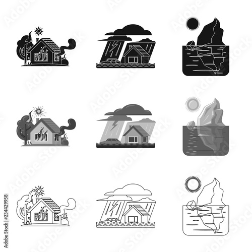 Isolated object of natural and disaster sign. Collection of natural and risk stock vector illustration.