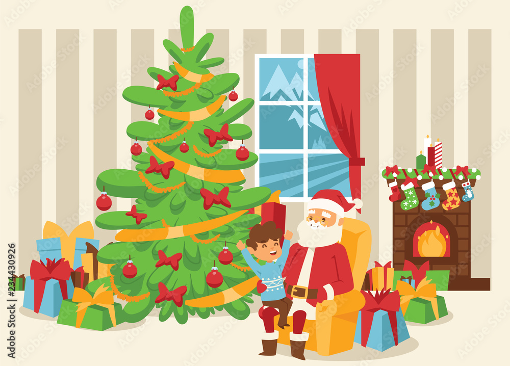 Christmas 2019 Happy New Year greeting card Santa Claus vector background banner holidays winter xmas cartoon congratulation New Year poster or web banner illustration Christmas 2019 Happy New Year greeting card Santa Claus vector background banner holidays winter xmas cartoon congratulation New Year poster or web banner illustration