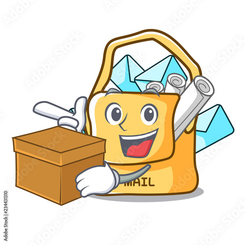 With box the bag with shape mail cartoon