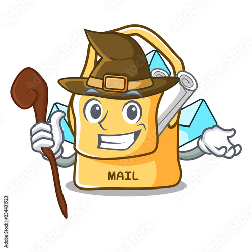 Witch mail bag character on table front