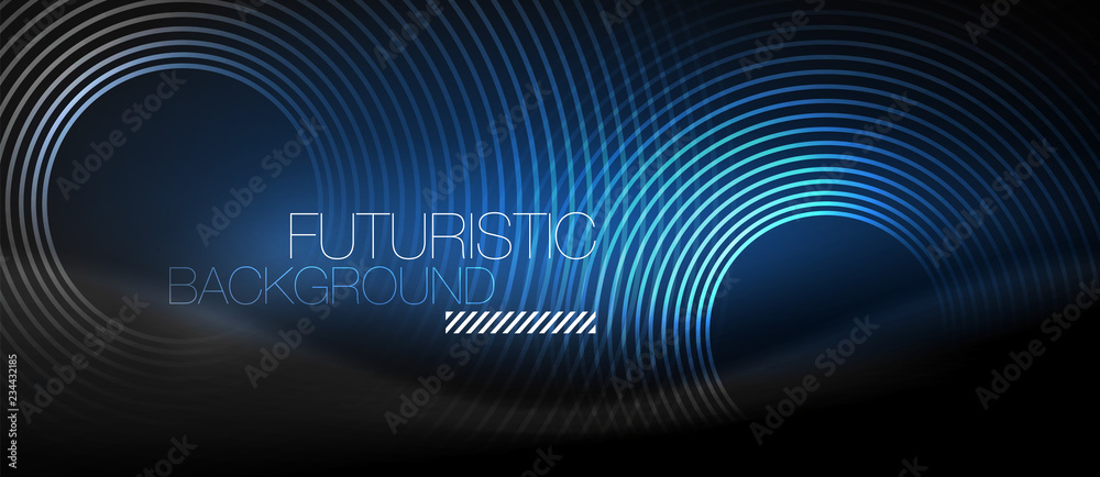 Dark abstract background with glowing neon circles Dark abstract background with glowing neon circles