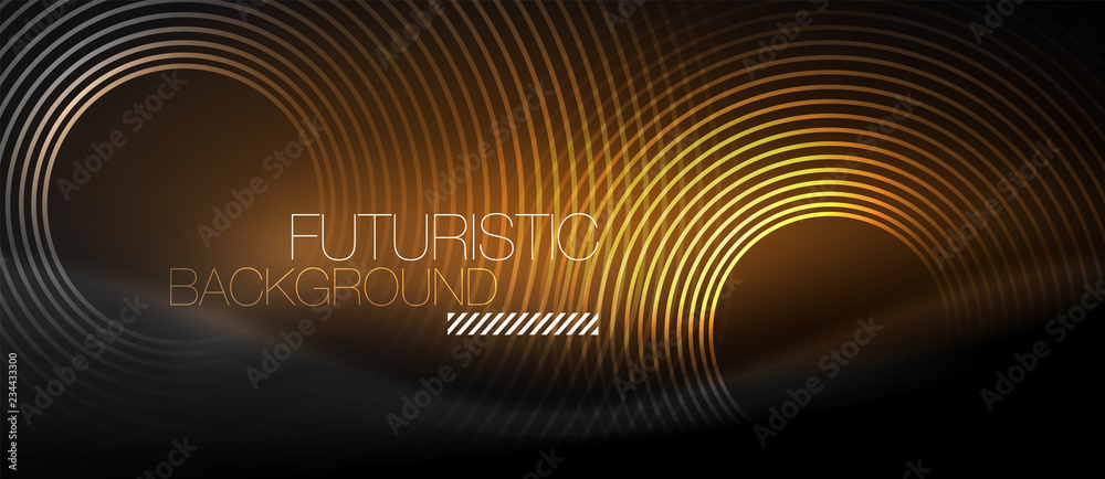 Dark abstract background with glowing neon circles