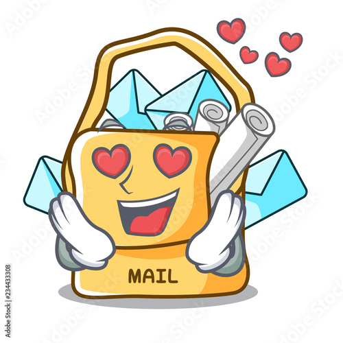 In love mail bag character on table front