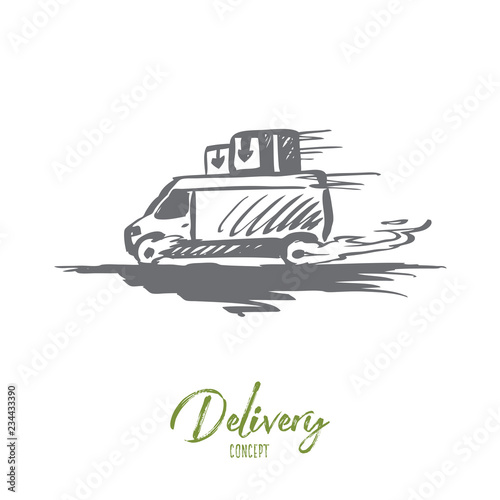 Fast, delivery, service, transport concept. Hand drawn isolated vector.