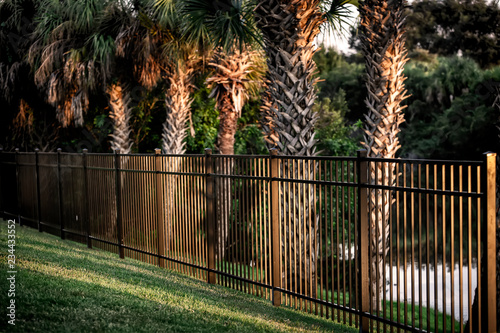 Fototapeta Naklejka Na Ścianę i Meble -  Aluminum Fence at sunset
