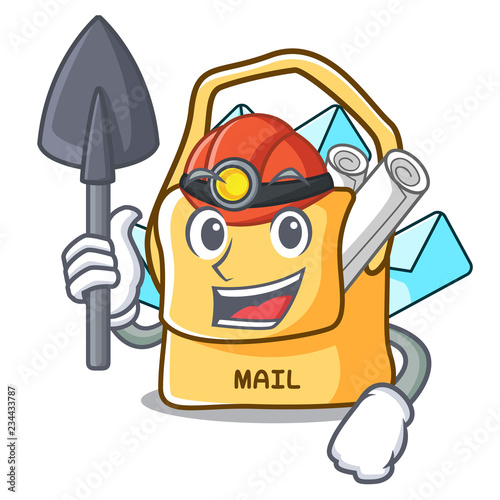 Miner mail bag character on table front