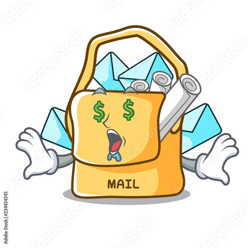 Money eye mail bag character on table front