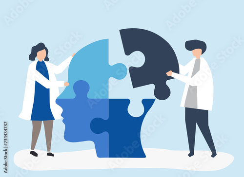 People connecting jigsaw pieces of a head together