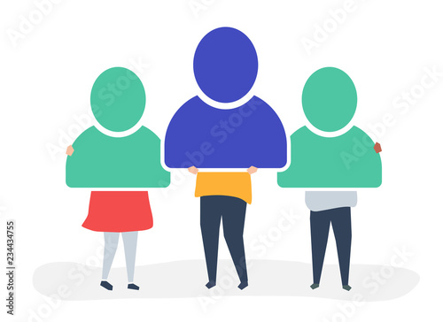 Character illustration of people holding user account icons