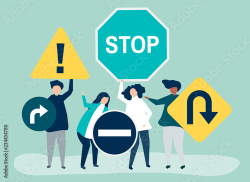 Character illustration of people with traffic sign icons