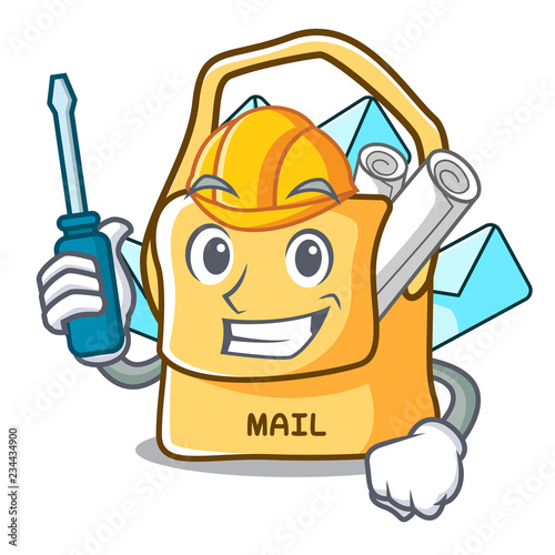 Automotive mail bag character on table front
