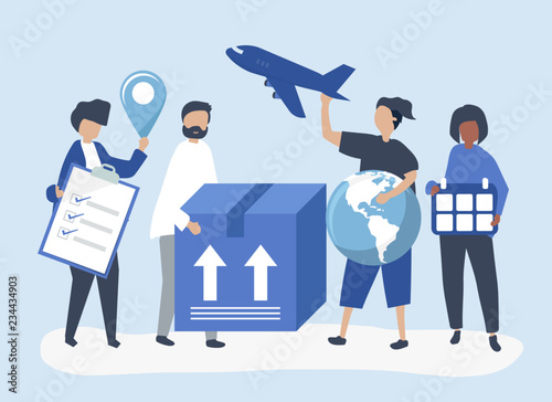 Character illustration of people with packages for shipment