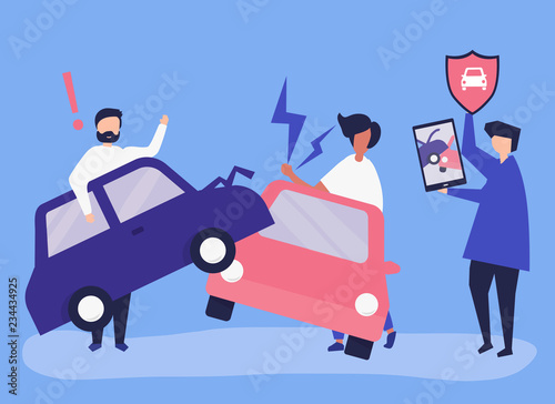 An insurance agent resolving a car accident