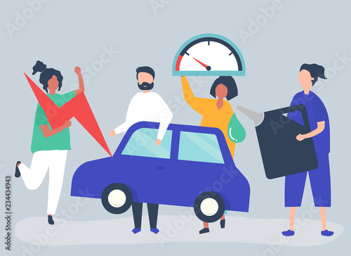 People fueling the car with gasoline