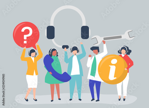 Customer support staff carrying communication icons