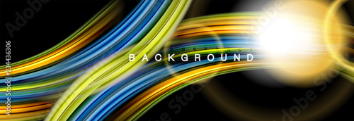 Mixing color waves on black, liquid flowing shapes