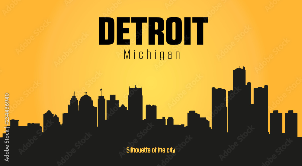Detroit Michigan city silhouette and yellow background