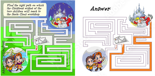 Cartoon maze on Christmas theme.