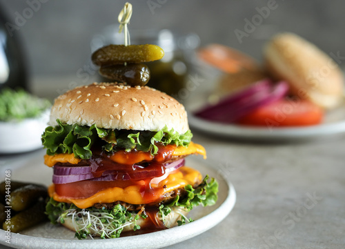 Vegan cheeseburger food photography recipe idea