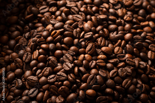 Close-up view from above of freshly roasted coffee beans