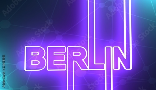 Image relative to Germany travel theme. Berlin city name in geometry style design. Creative vintage typography poster concept. Neon bulbs letters. 3D rendering